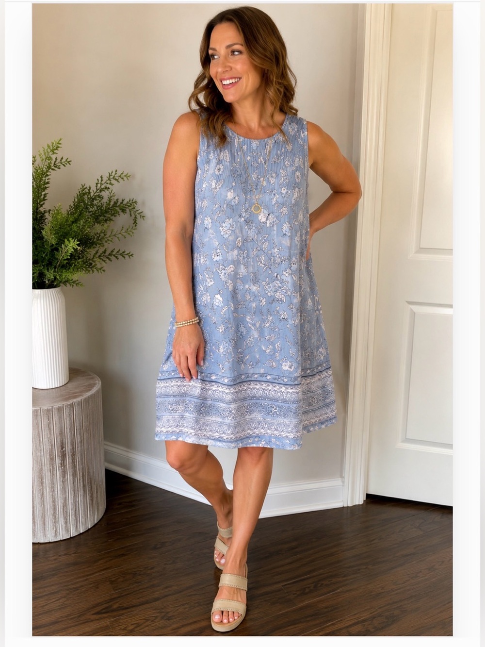 Max Studio Light Blue Floral Midi Dress